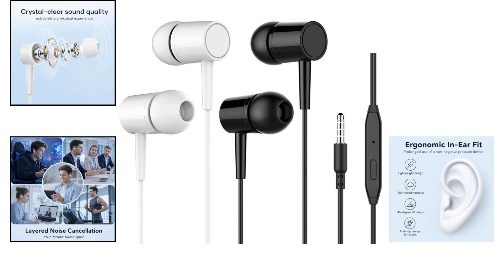 Black & White 2 Pack Wired Earbuds | Comfort Fit & Immersive Audio Experience
