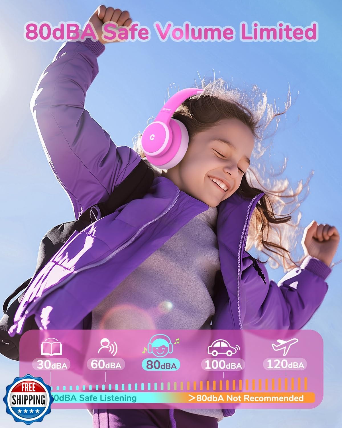 iClever BTH26 Active Noise Cancelling Headphones for Kids, 60H Play Time, Saf