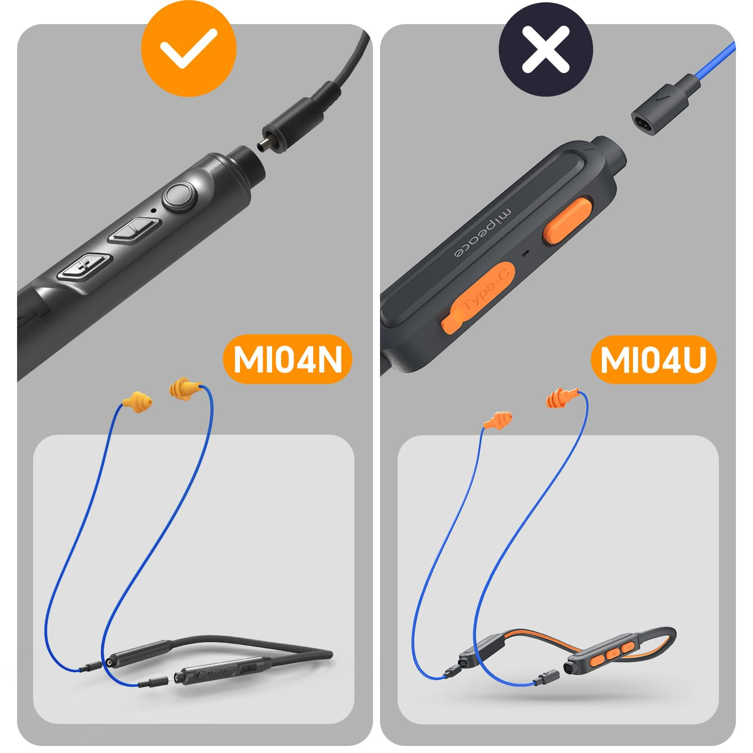 2pcs Replacement Work Earbuds Cables for Model#MI04N Wireless Neckband Replaceab