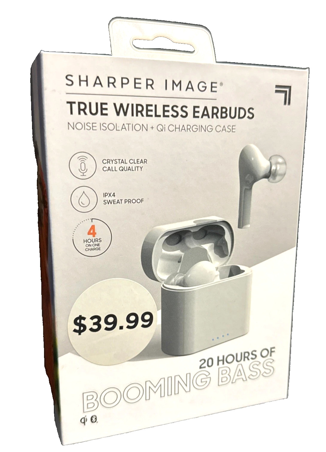 SHARPER IMAGE True Wireless Earbuds W/ Noise Isolation+Qi Charging Case, (White)