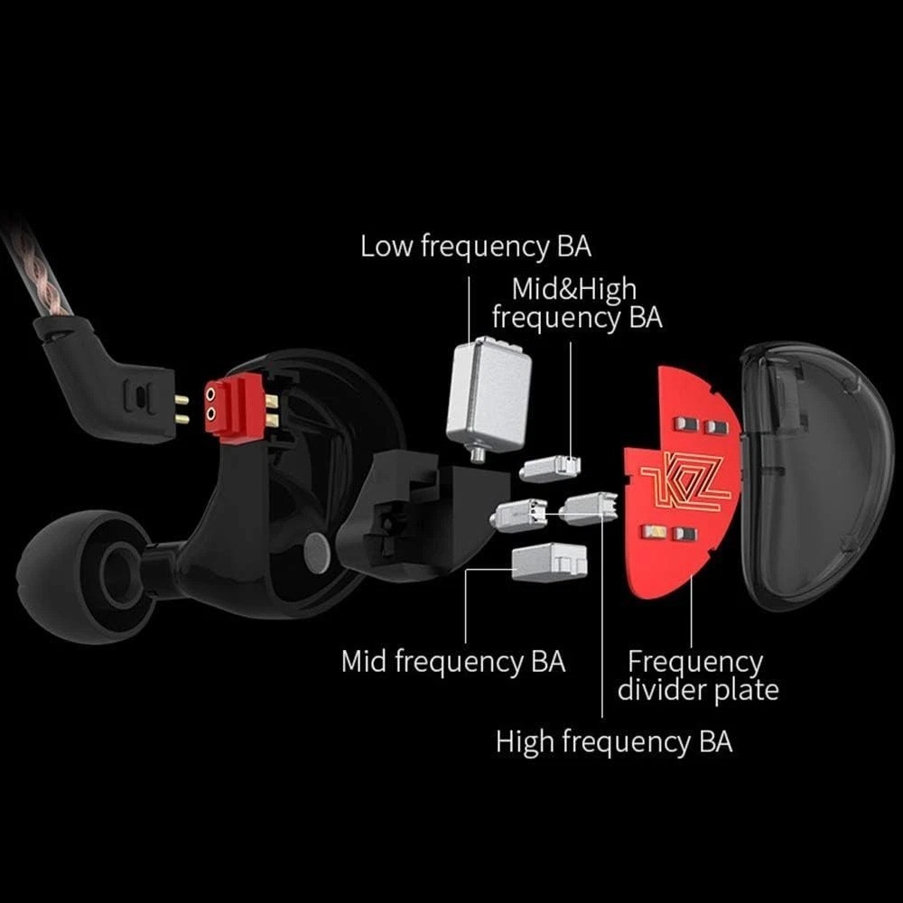 KZ AS10 5BA HiFi Earphones, 5 Balanced Armature Drivers, Detachable Cable, Black