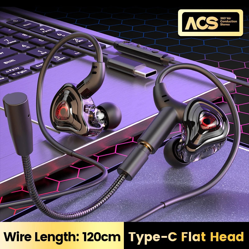90° Elbow Wired Earphone 3.5Mm/Type C Headphone HD Noise-Canceling Dual Micropho