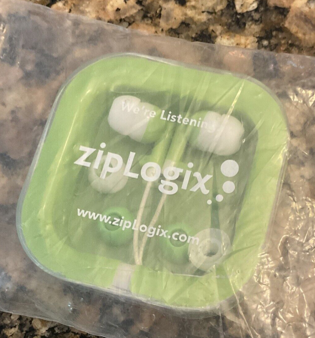 Zip Logix Ear Buds New In Original Packaging Extra Rubber Green Case Fast Ship