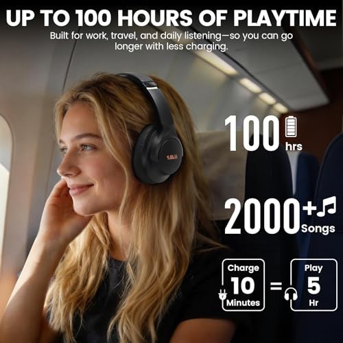 Y8+ Hybrid Active Noise Cancelling Headphones, 100H Playtime, Bluetooth Black