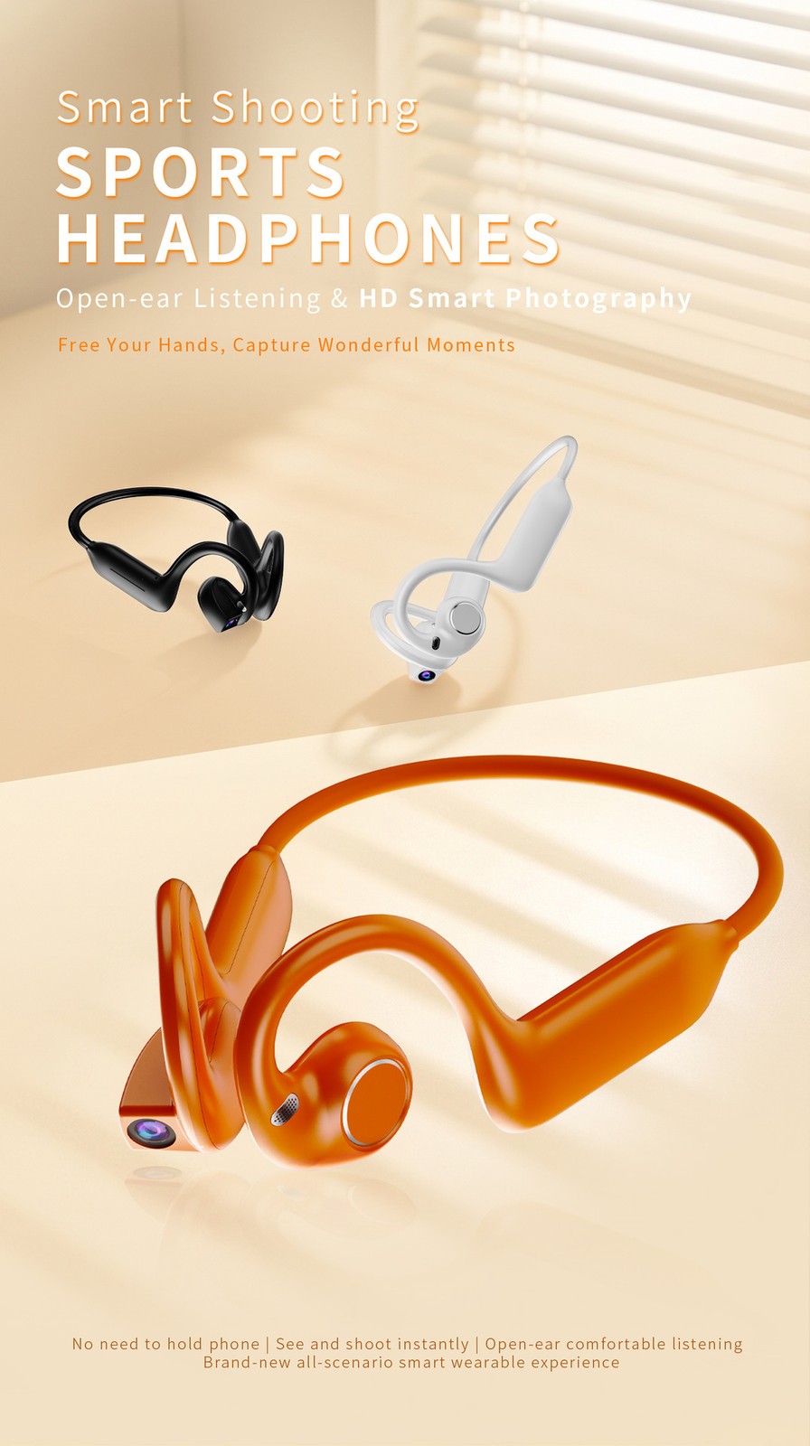 On Ear HeadphonesSports Earbuds 800MP Camera AI Voice Translate Video Recording
