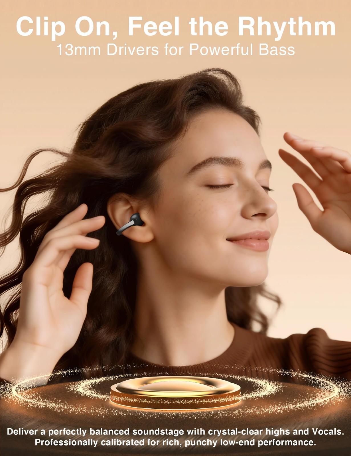 Open Ear Earbuds, Wireless Bluetooth 6.0 Clip-on Earbuds, 50H Playtime, Comfo…