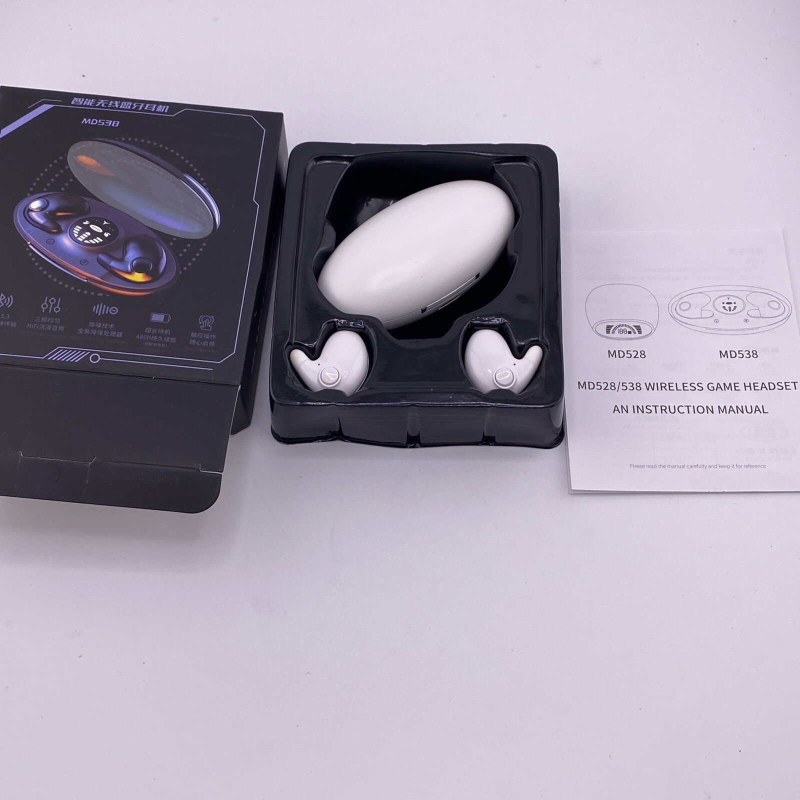 MD538 Low Profile Wireless Mini Headset -White- BlueTooth / Earbuds / Sleep