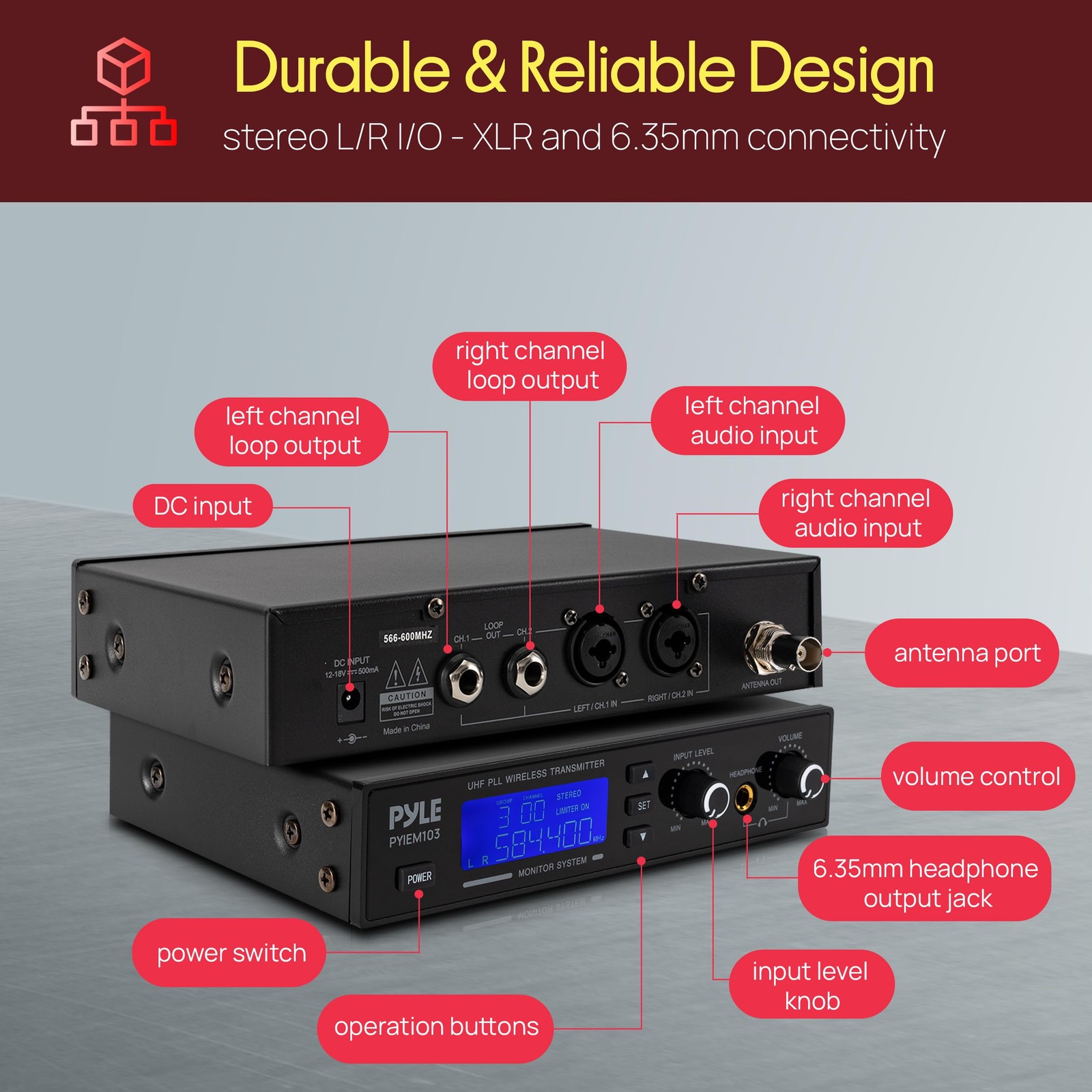 Pyle Wireless in-Ear Monitor System – Pro Base Station + 1 Body Pack, Black