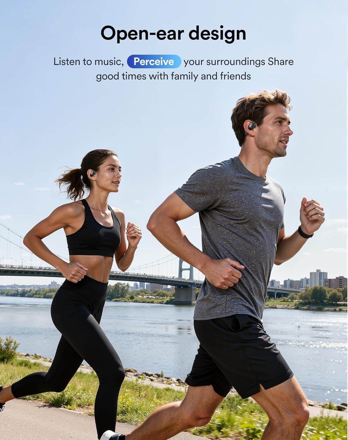 Open Ear Headphones, Bluetooth Earbuds with LED Digital Display, IP54 Waterproof