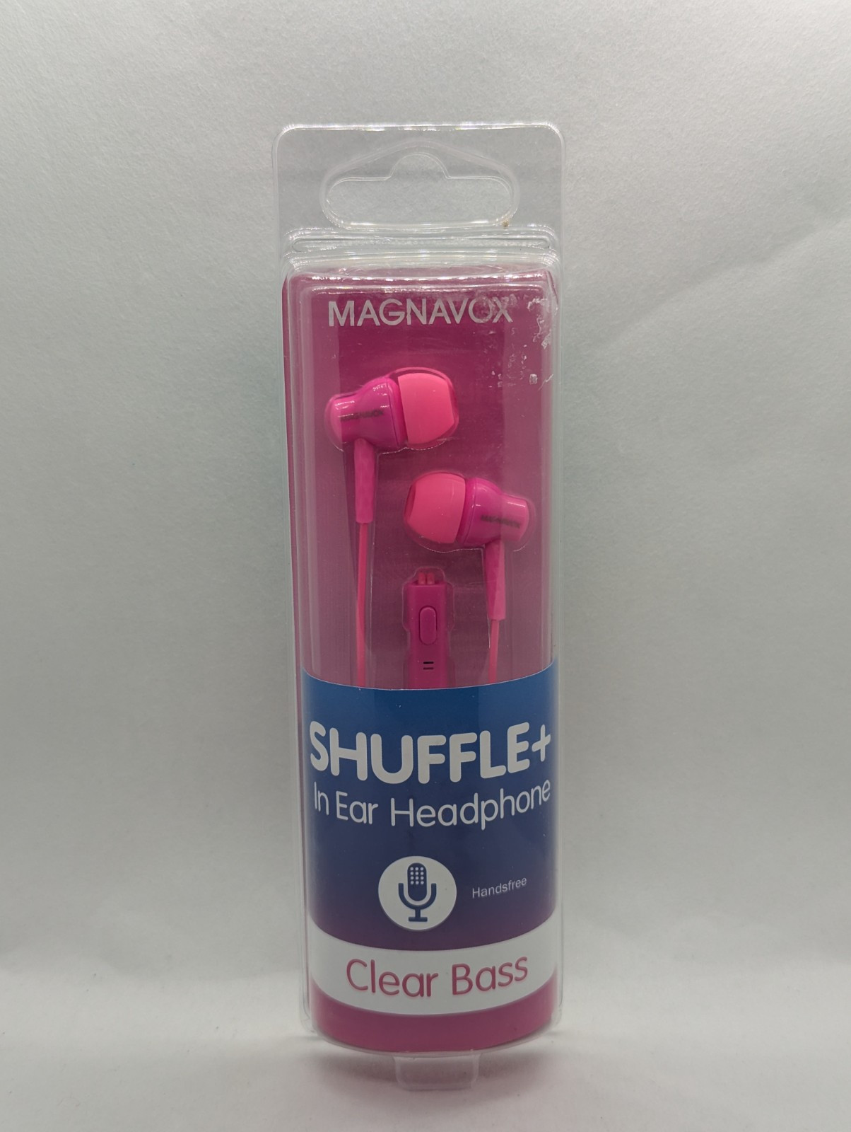 Magnavox Shuffle + In Ear Headphones w/ Handsfree Mic & Music Ctrl, Pink – NEW