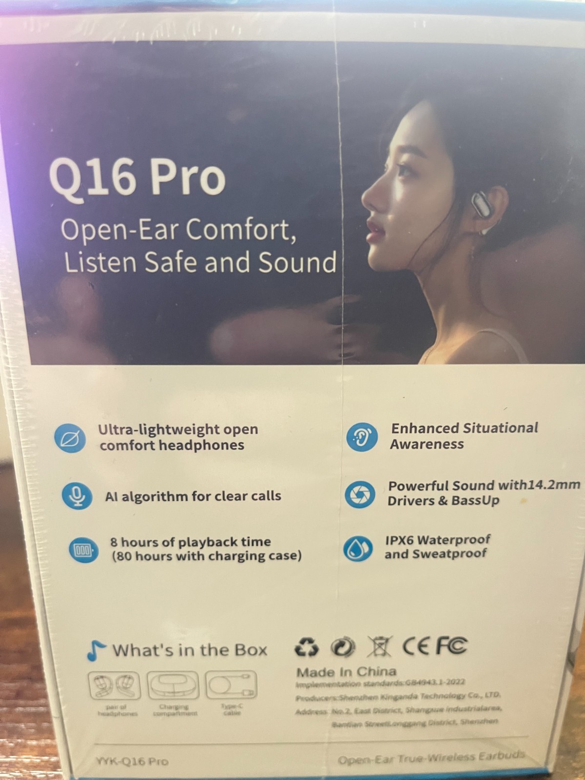 LCD Open-Ear Comfort YYK-Q16 Pro True Wireless Earbuds, Black