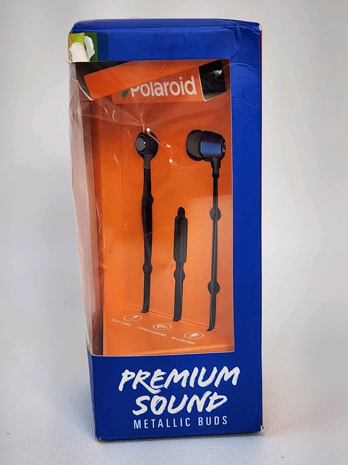Polaroid Premium Sound Metallic Ear Buds, Blue and Gray
