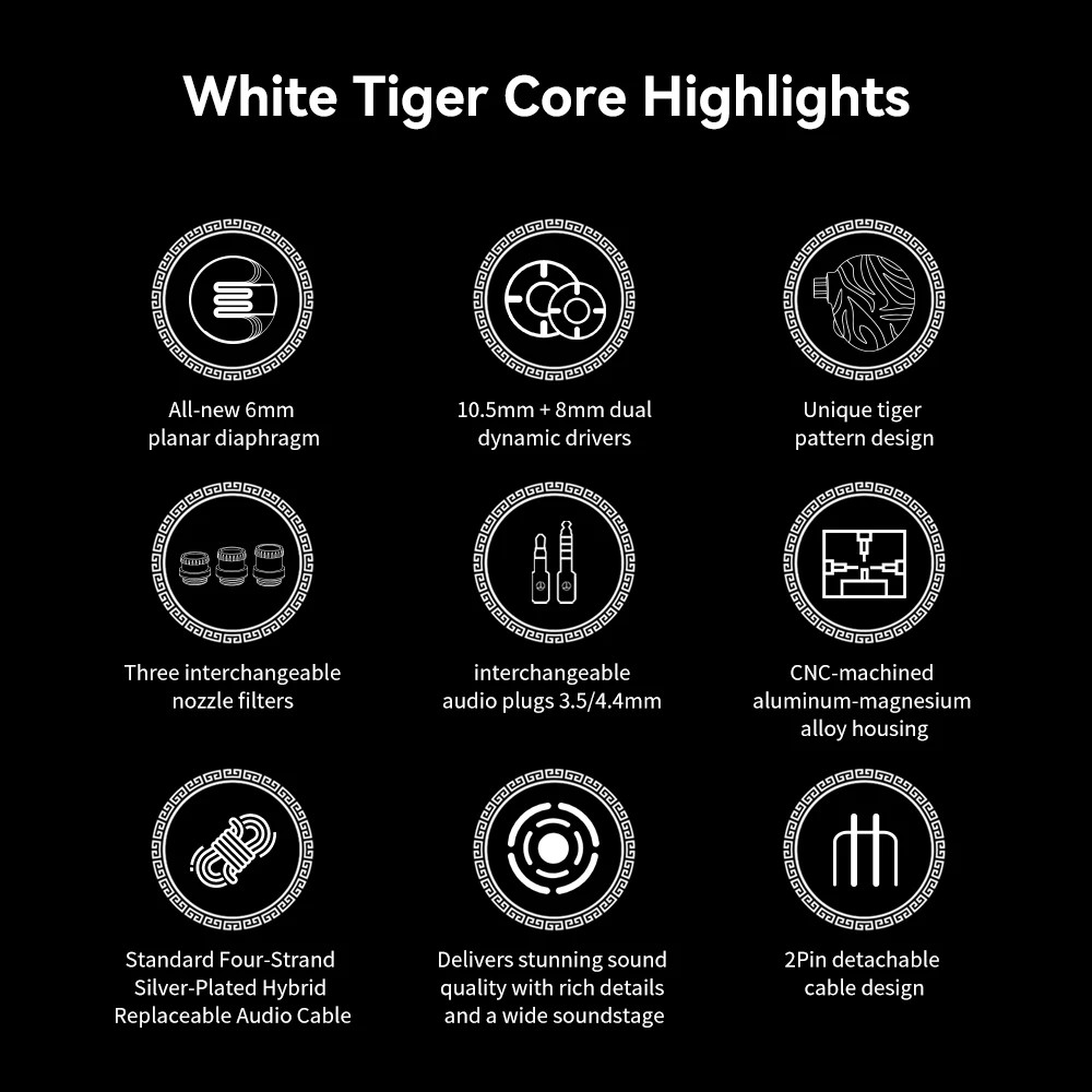 TRN White Tiger Hybrid In-Ear Earphones Dual Dynamic + Planar Driver 3.5/4.4mm