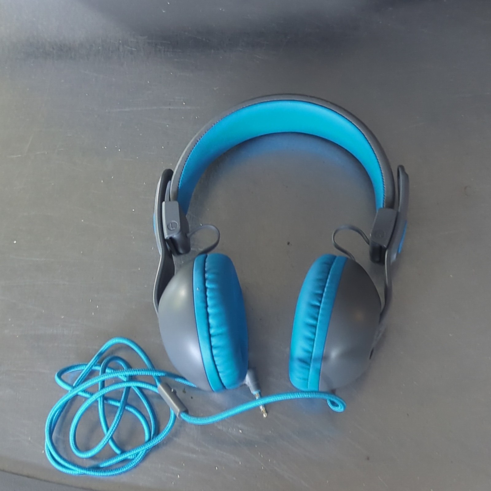 JLab JBuddies Wired On-Ear Headphones 3.5mm Gray/Blue 40mm Adj Band 3ft