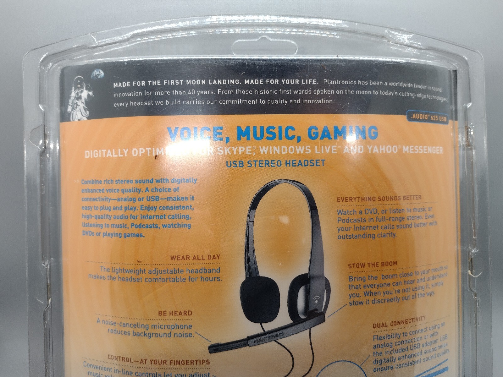 Plantronics Audio 625 USB Stereo Headset Mic Dual 3.5mm Jack USB Adapter NIP!