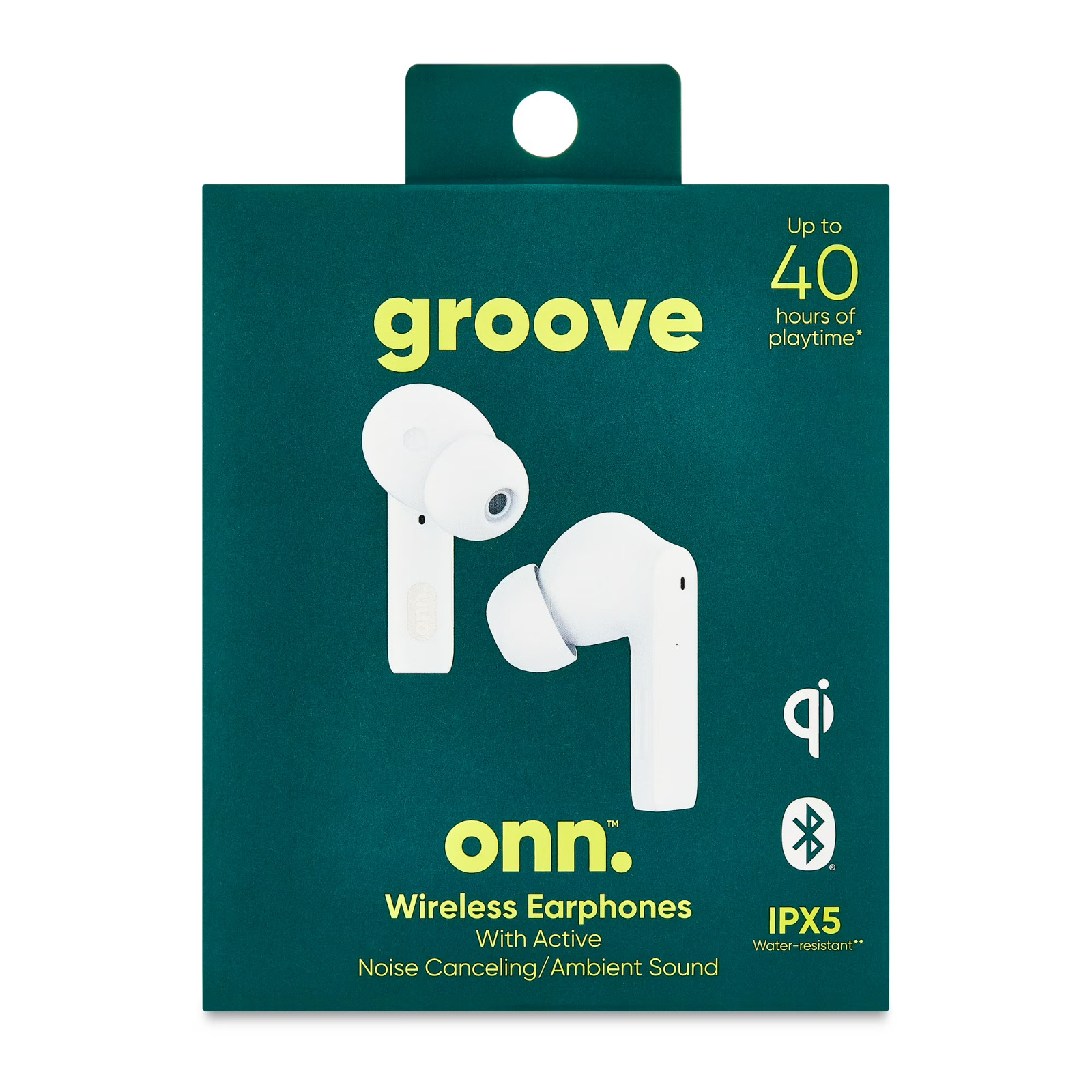 NEW onn. groove Bluetooth In-Ear Earbuds ANC/Ambient, Qi Wireless, IPX5 White