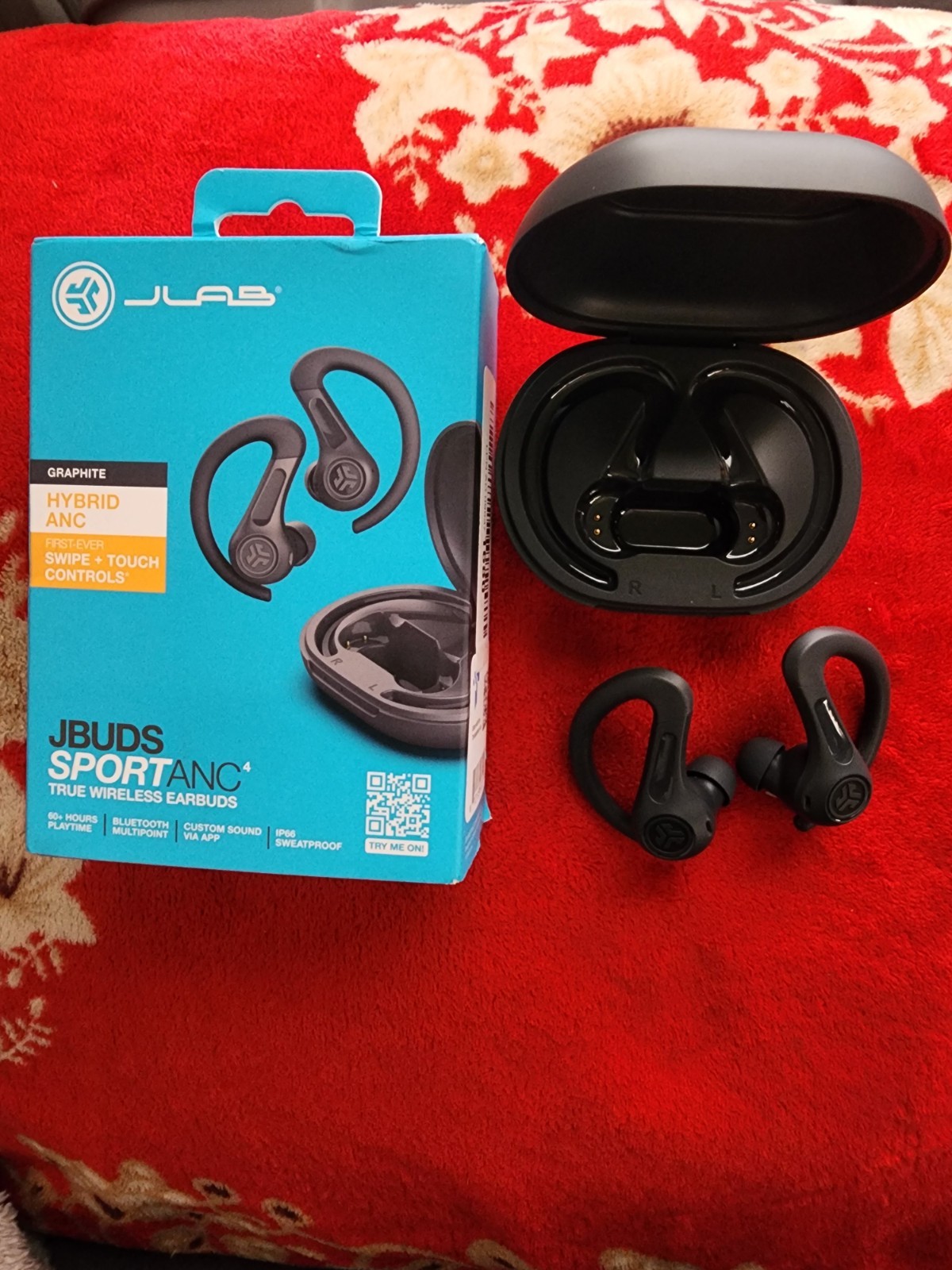 JLab JBuds Sport ANC 4 Bluetooth Earbuds, Sporthook, Fitness & Gym NEW OPEN BOX