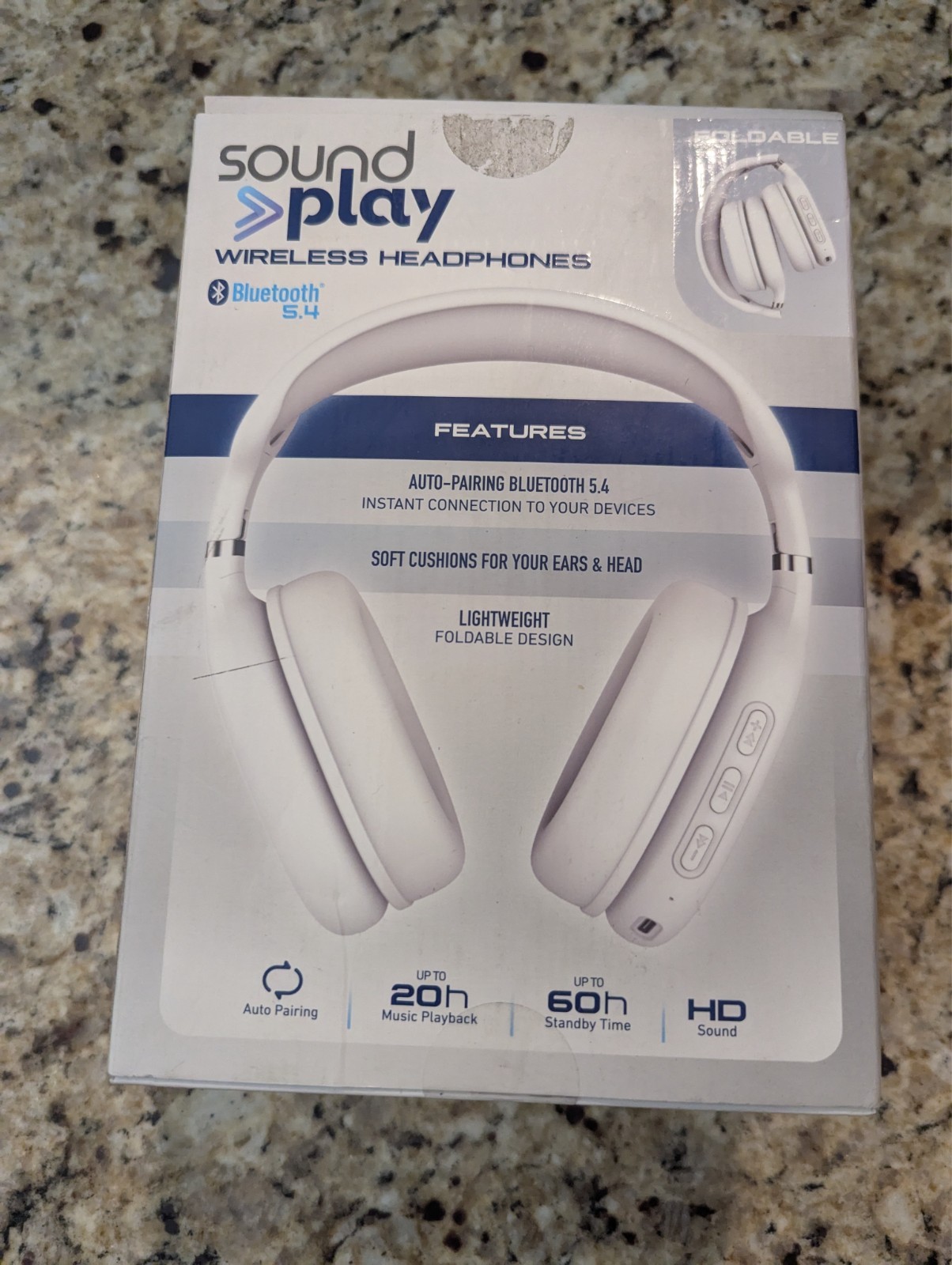 Sound Play Wireless Headphones Over Ear Bluetooth Foldable White