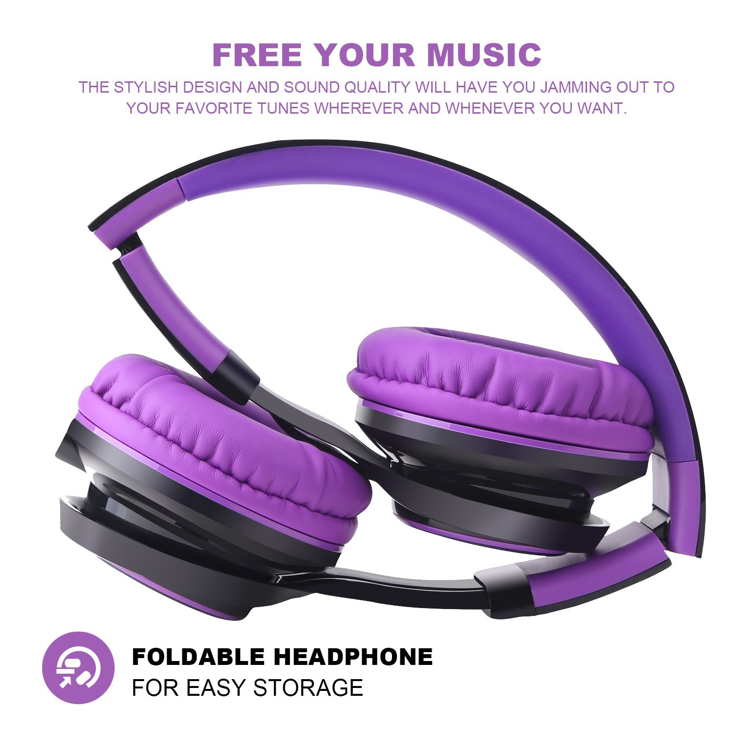 Sound Intone HD30 Stereo Folding Portable In-line 3.5 mm Audio Cable Purple