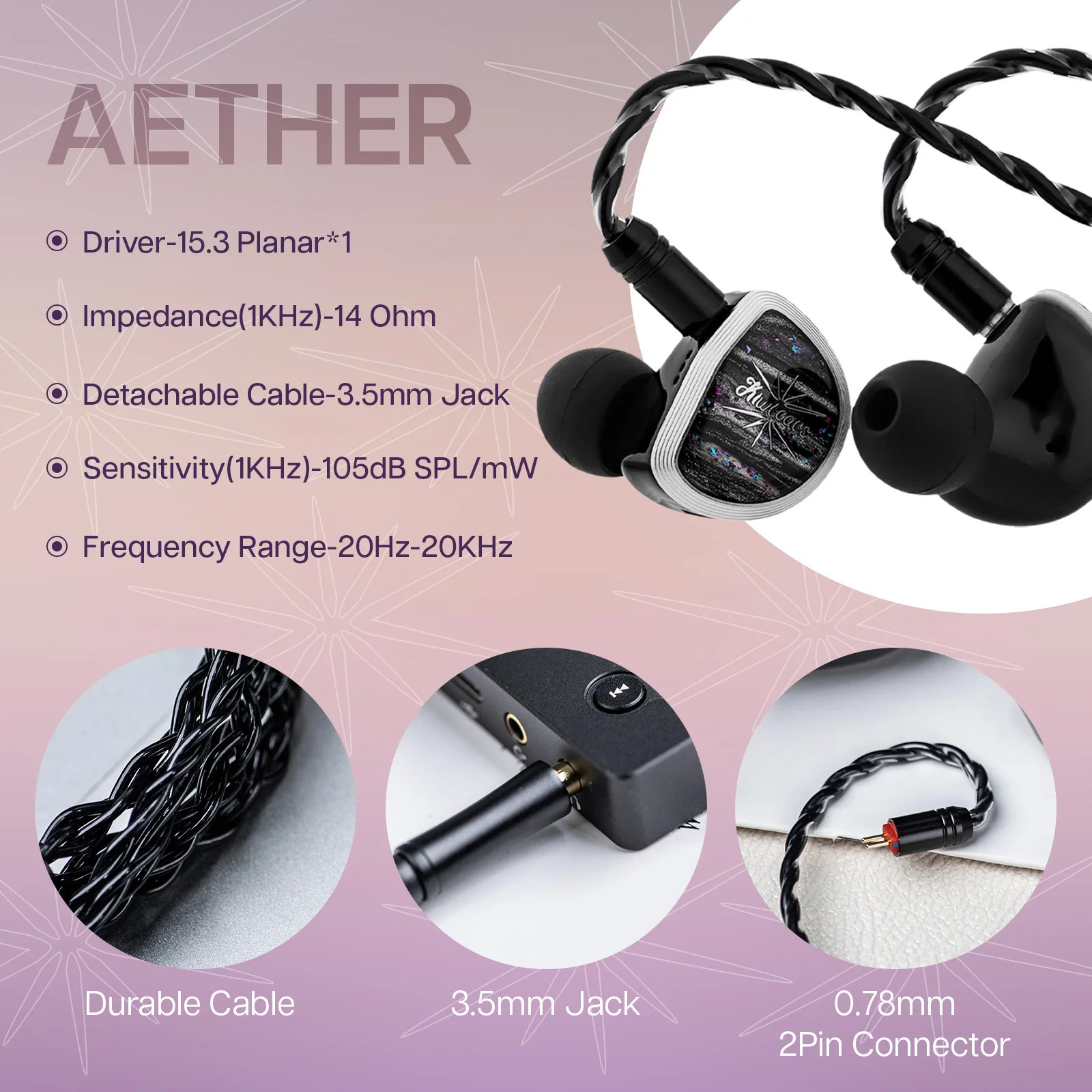 Kiwi Ears Aether 15.3mm Planar Driver IEM Hifi Earphones Detachable Cable