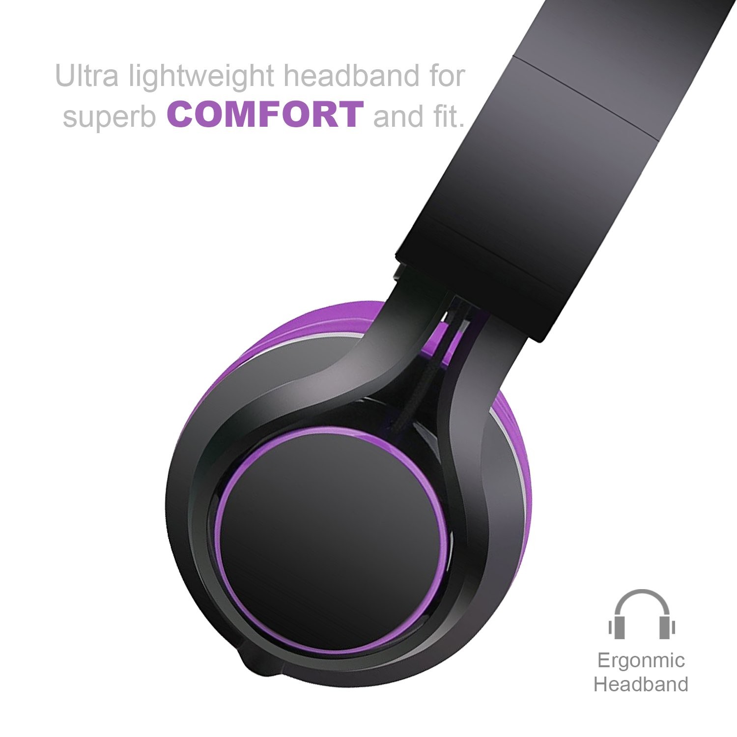Sound Intone HD30 Stereo Folding Portable In-line 3.5 mm Audio Cable Purple