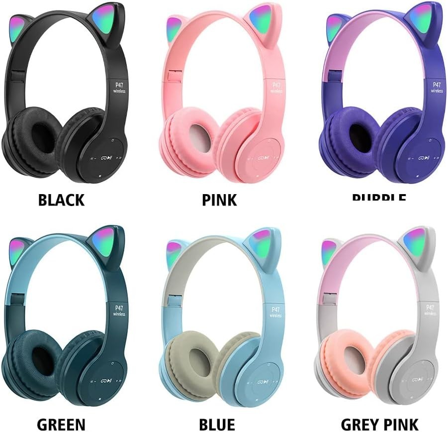 Stylish Bluetooth 5.0 Cat Ear Headphones with LED Lights – Foldable Design