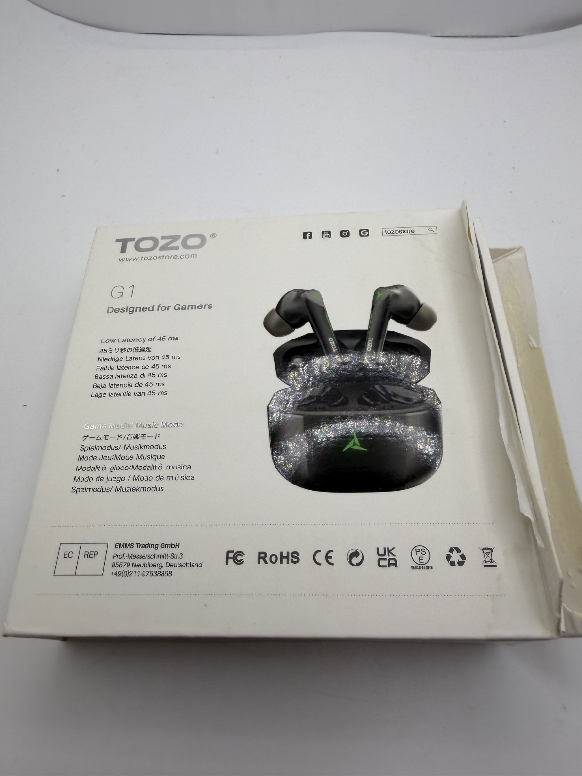 TOZO G1 Wireless Gaming Earbuds Bluetooth Headphones w/ Charging Case