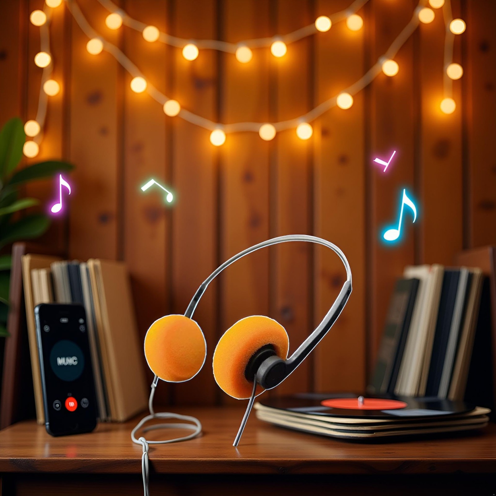 Orange Retro Over-Ear Headphones,Wired Stereo Headphones,Headphone,Lightweigh…