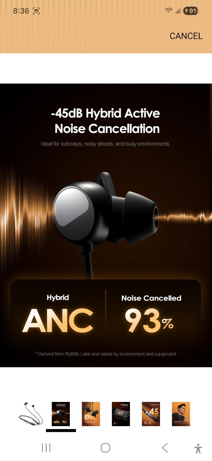 RYTHFLO RY-WH06 Hybrid Active Noise Cancelling Bluetooth 6.0 Headphone Neckband