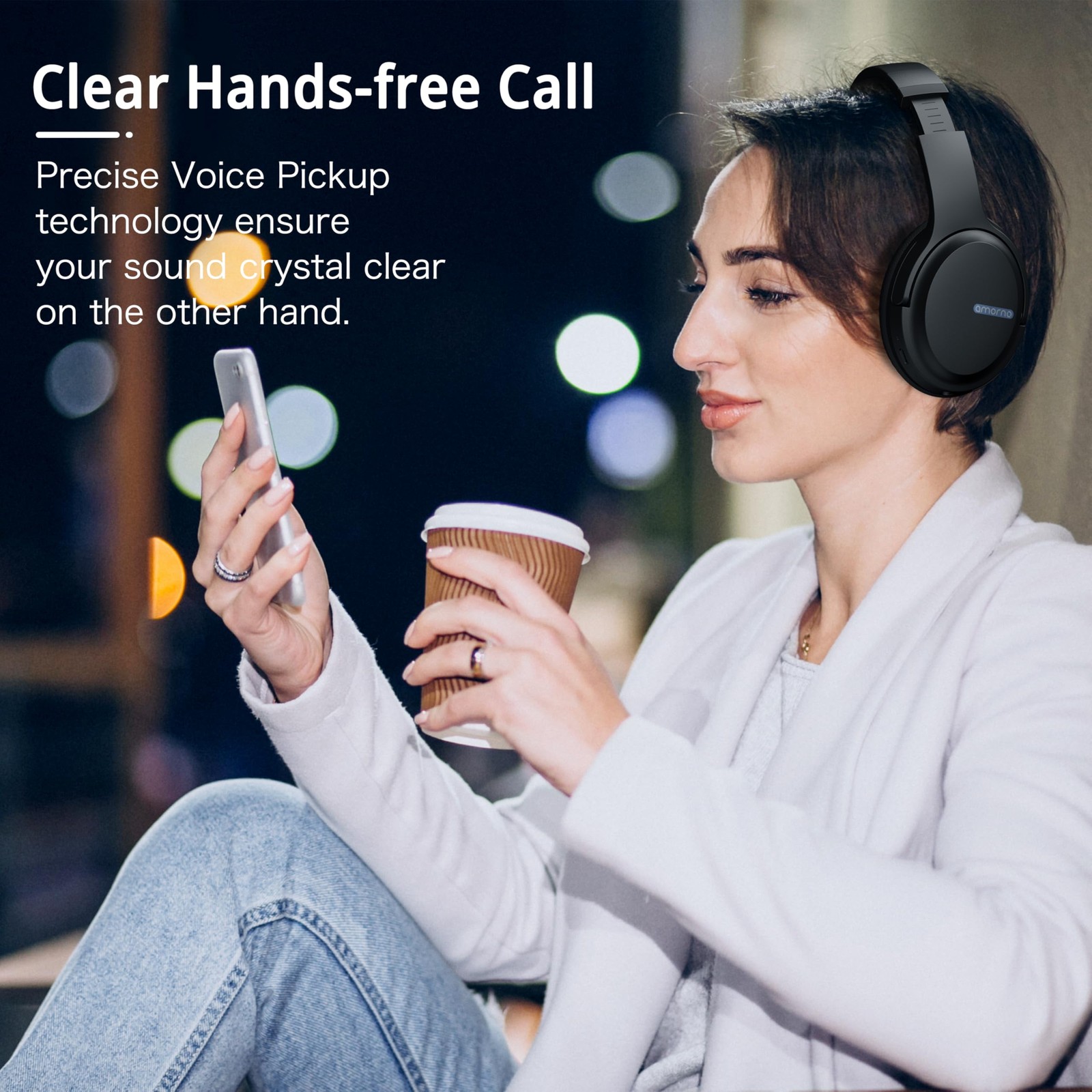 AMORNO Bluetooth Headphones Over Ear, 68 Hours Playtime Standard, Black