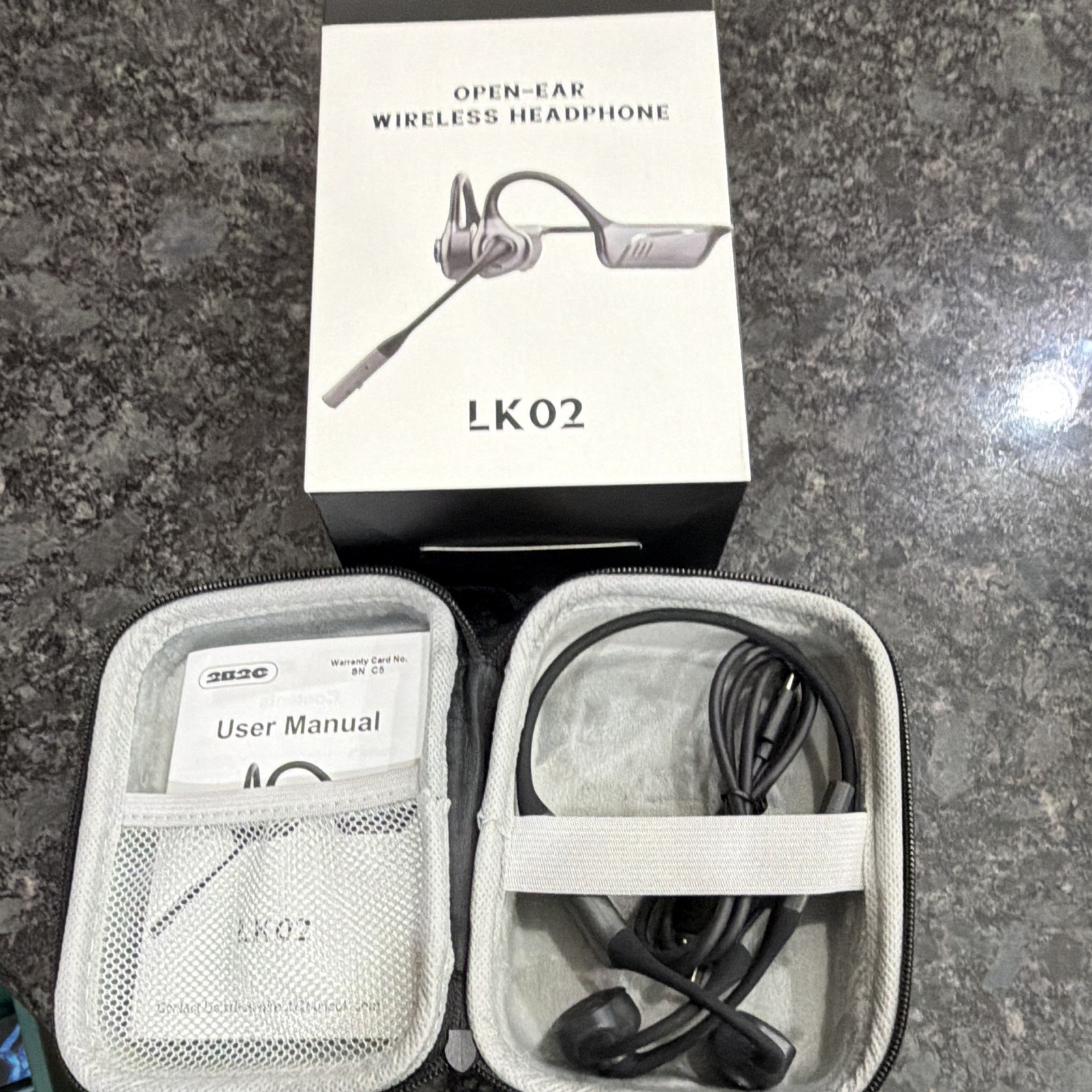LK02 Open-Ear Ear-Hook Wireless Earbuds Bluetooth 5.1 Boom Mic USB-C Gray