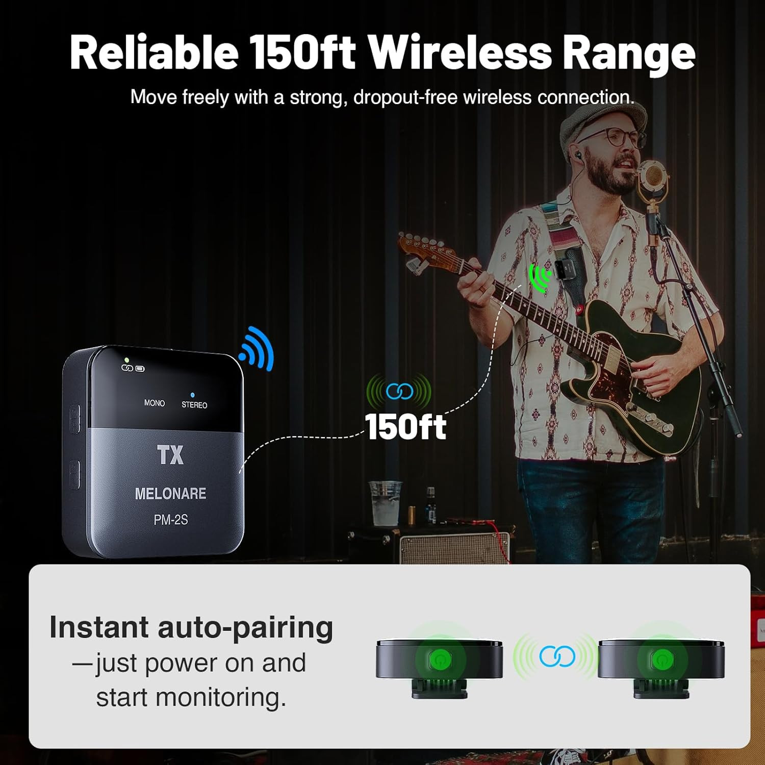 Wireless In-Ear Monitor System with 2 Receivers for Live Sound & Studios