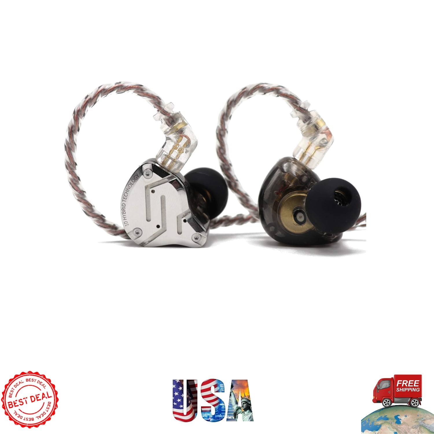 KZ ZS10 Pro High-Performance Hybrid Earphones with Detachable Cable, Black