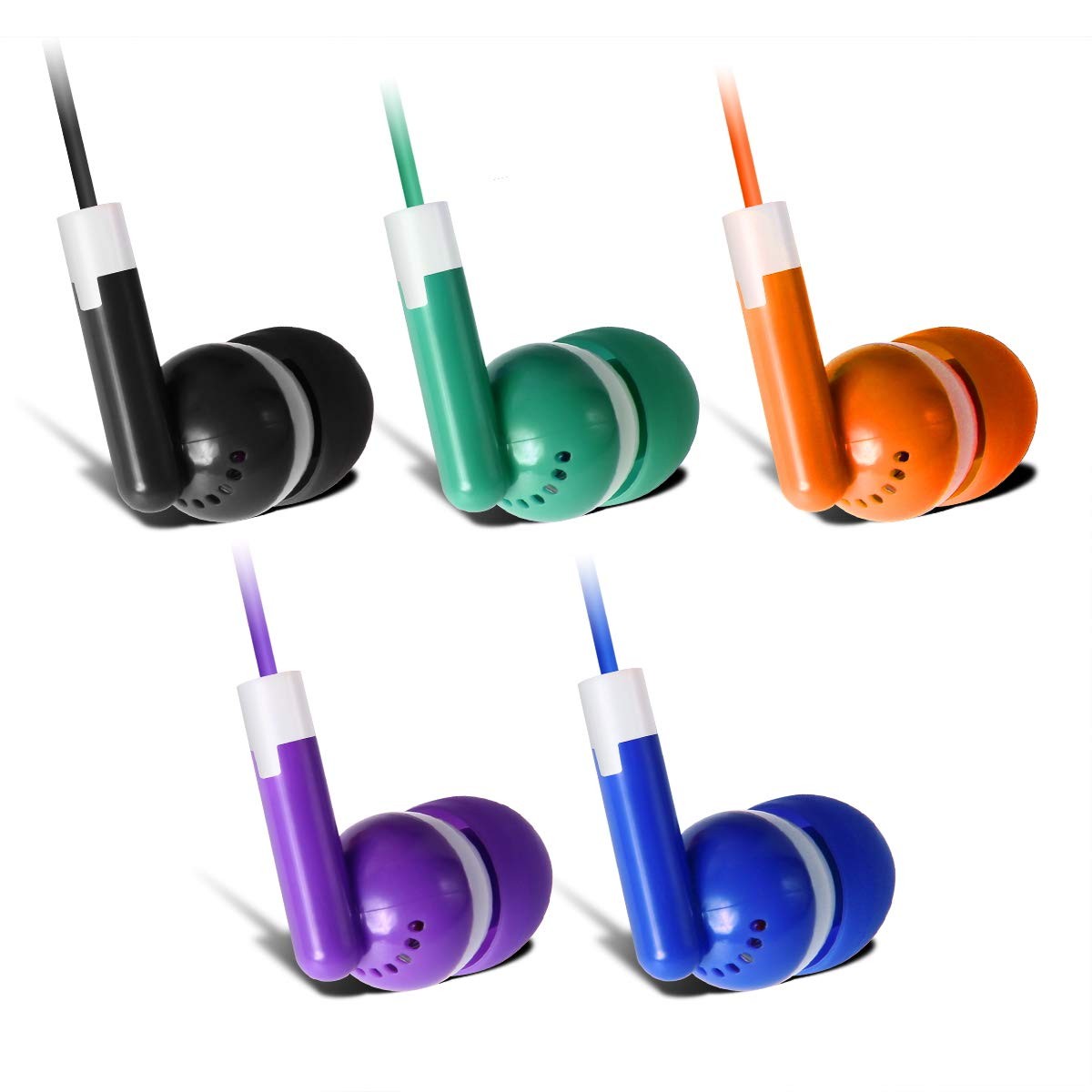 Keewonda 30 Pack Multi Color Earbuds for Kids, In-Ear, Wired, 5 Colors (Black, B