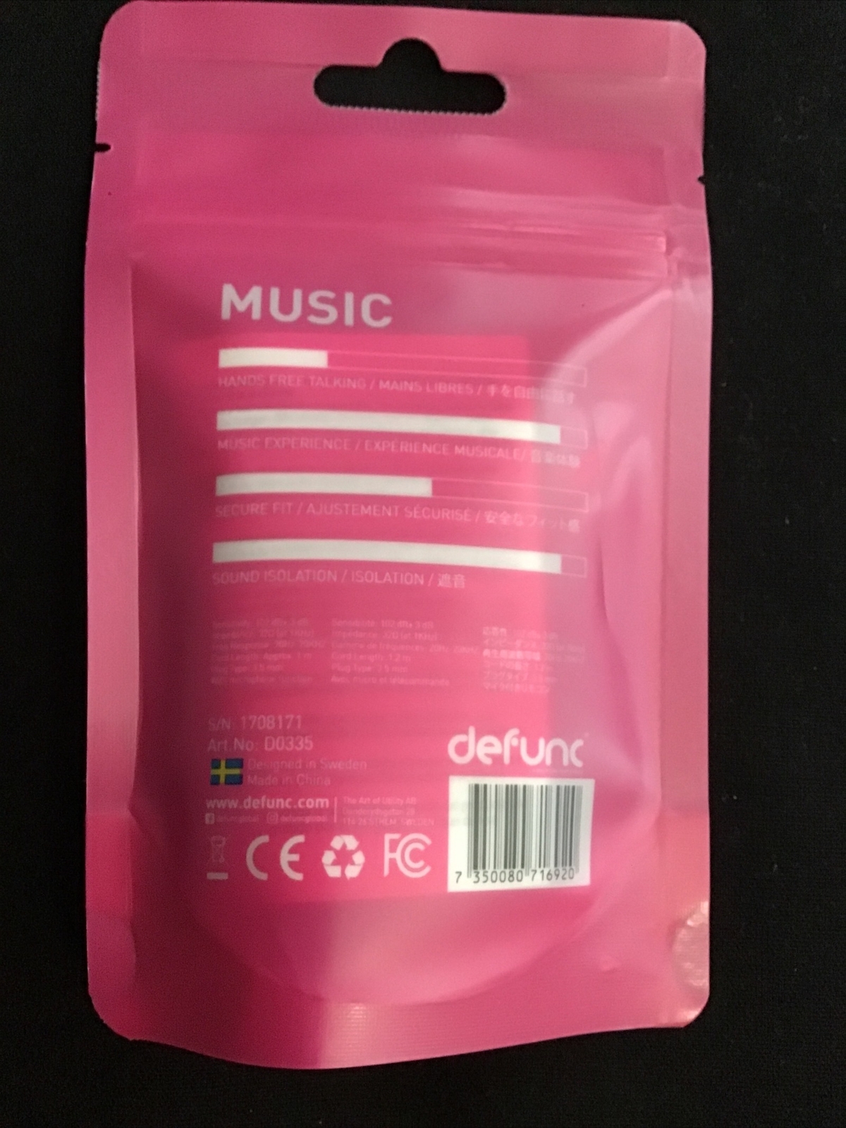 Brand New DeFunc Basic Music Earbuds With Mic And Remote Pink