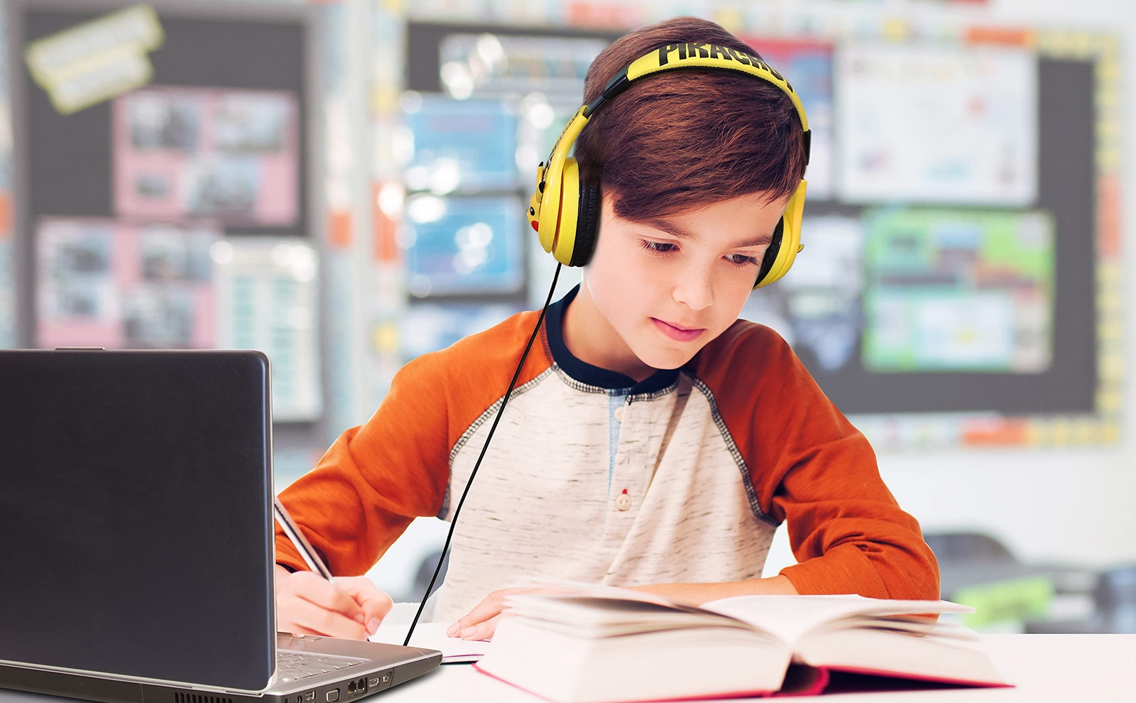 Pikachu Kids Headphones with Volume Control Adjustable Fit for School and Travel