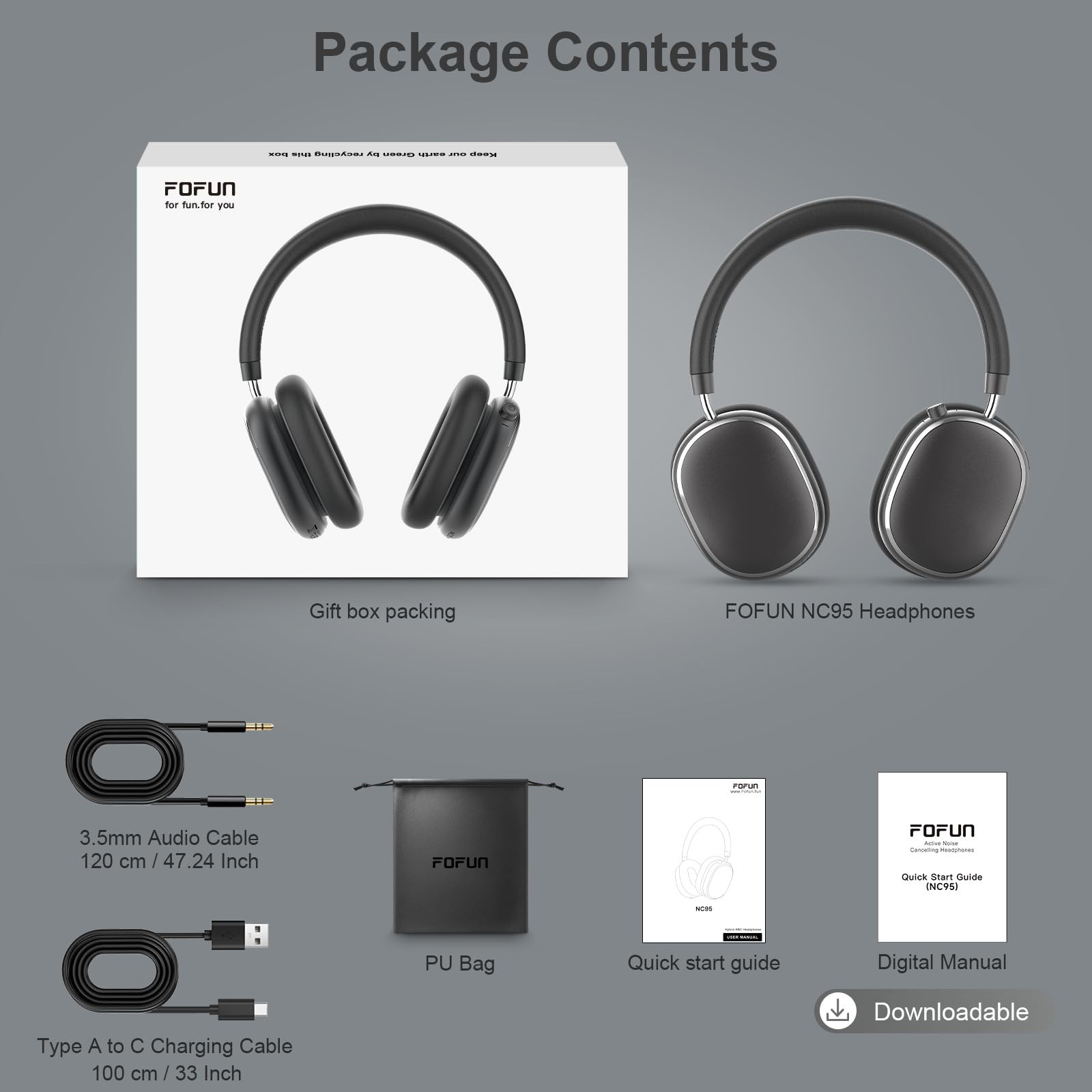 Hybrid Active Noise Cancelling Headphones, 120H Playtime, Bluetooth 6.0, App Con
