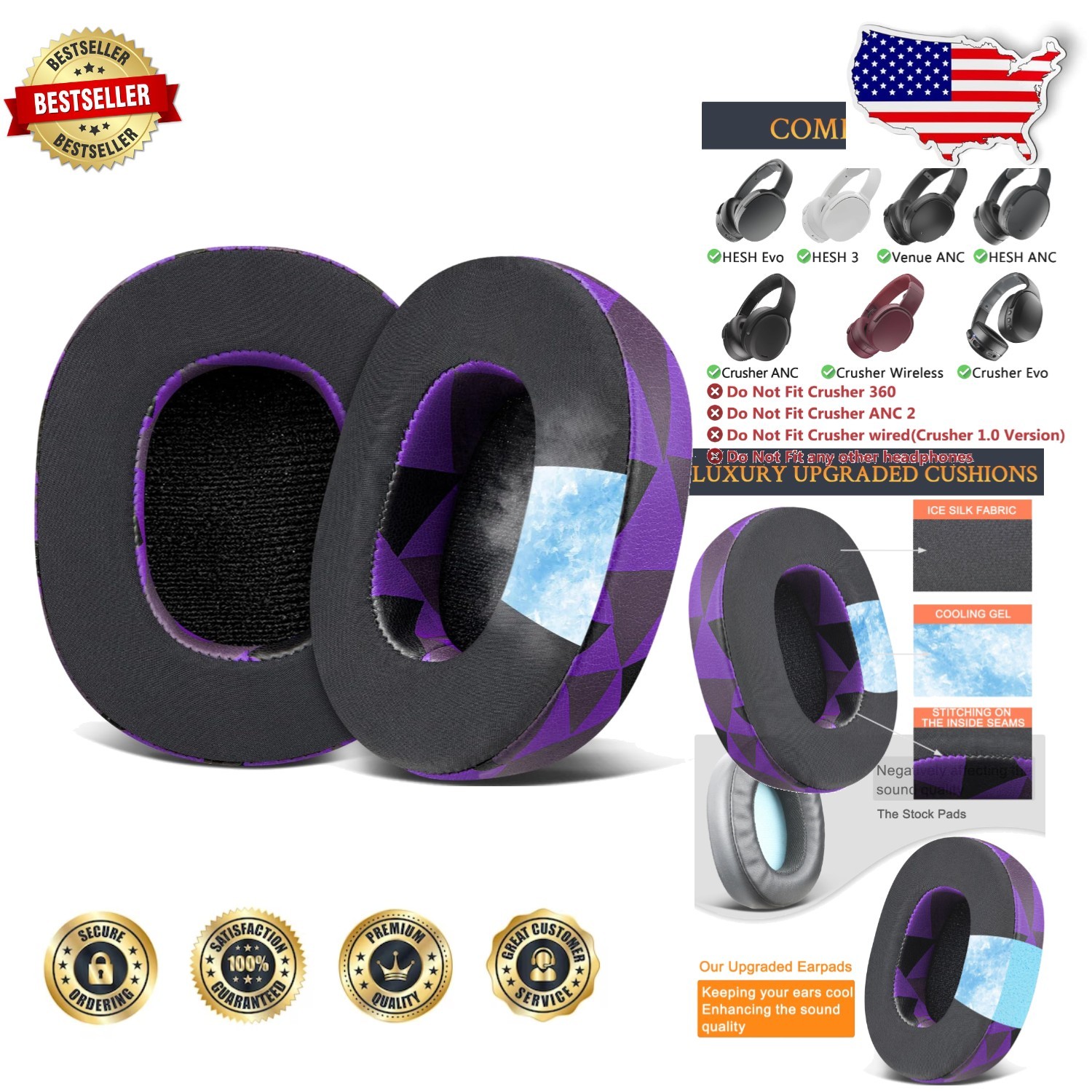 Enhanced Sound Earpads for Skullcandy Hesh Crusher ANC Evo Venue – Cooling Gel
