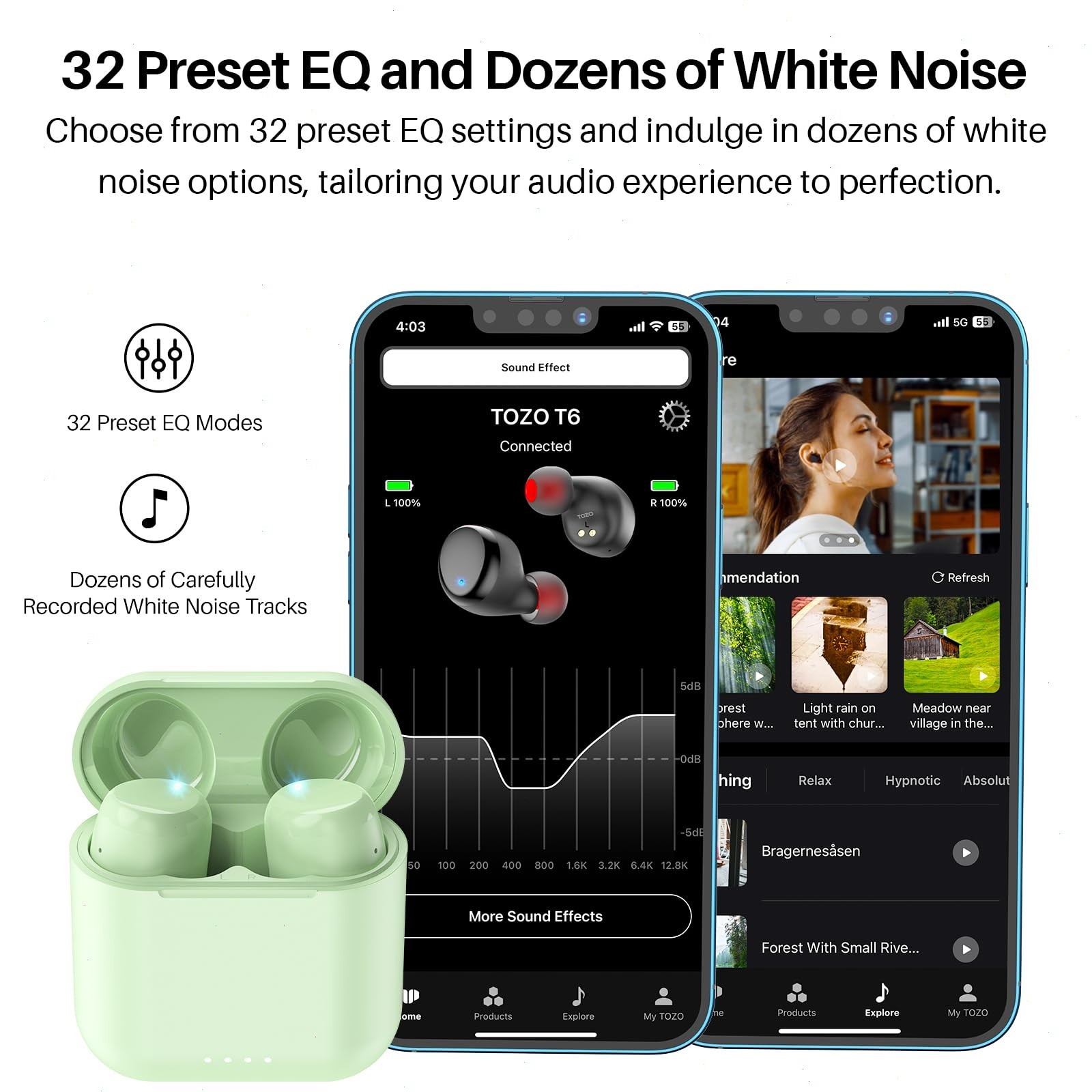 TOZO T6 Classic Version Wireless Earbuds Deep Bass In Ear Headphones Waterproof