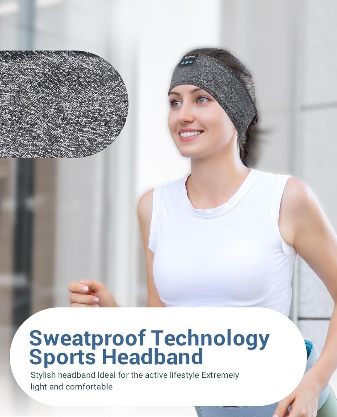 Bluetooth Sports Headband Headphones with Ultra-Thin HD, New (Charcoal Grey)