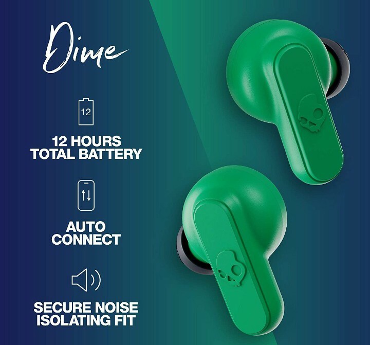 Skullcandy Dime Wireless In-Ear Earbuds Dark Blue/Green Subwoofer Waterproof IPX