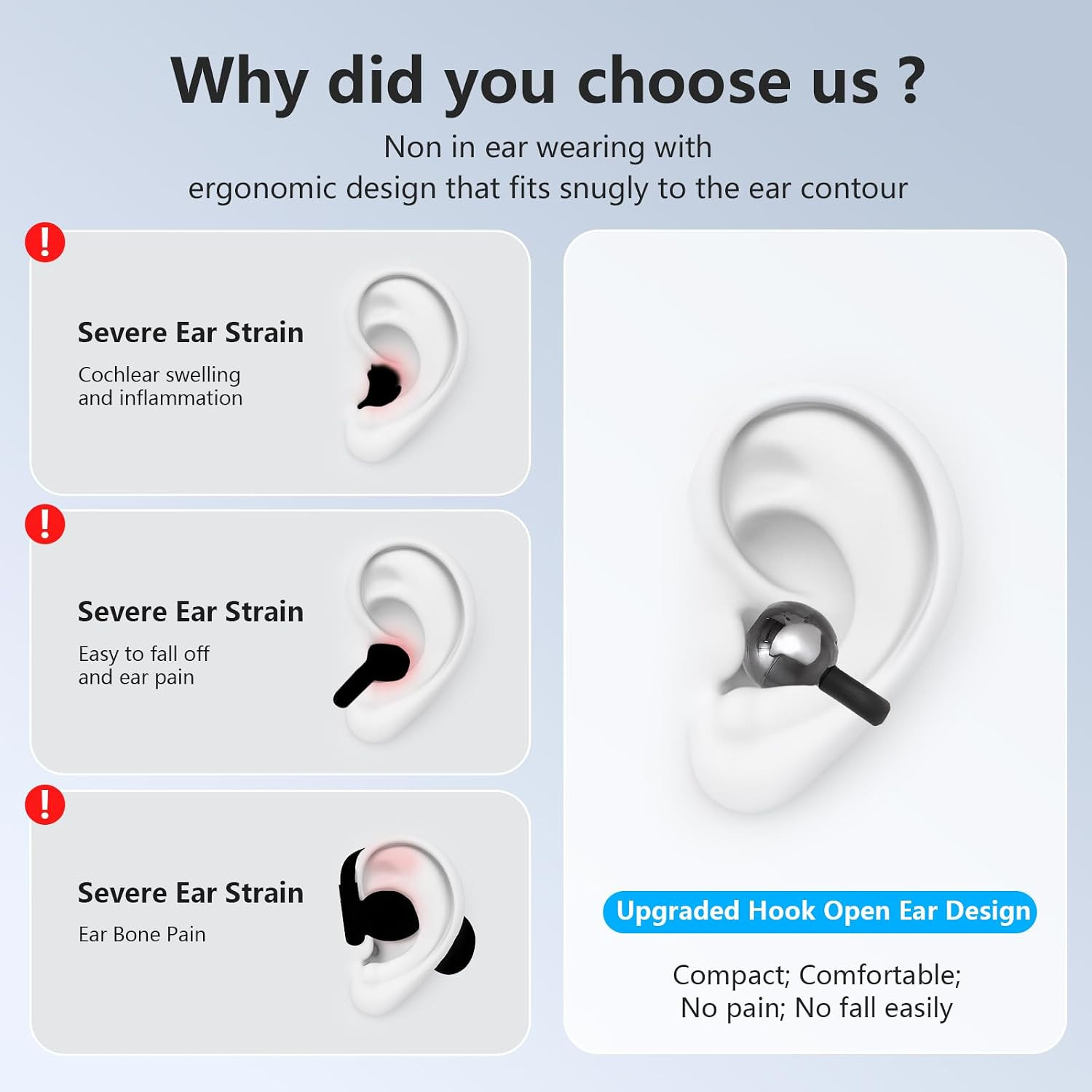 Open Ear Bone Conduction Headphones Bluetooth 5.4 Wireless Clip on Earbuds with