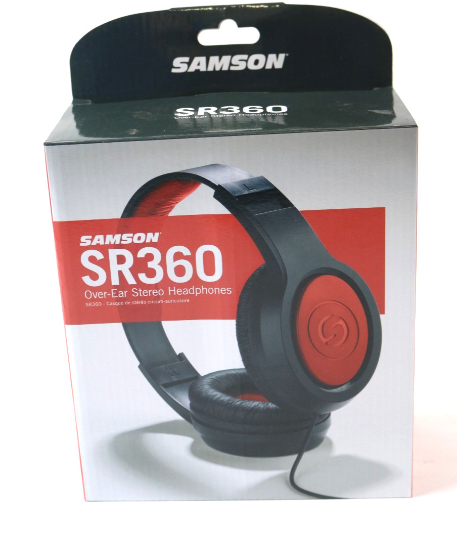 Samson Sr360 Over Ear Stereo Headphones Red And Black Lightweight Design