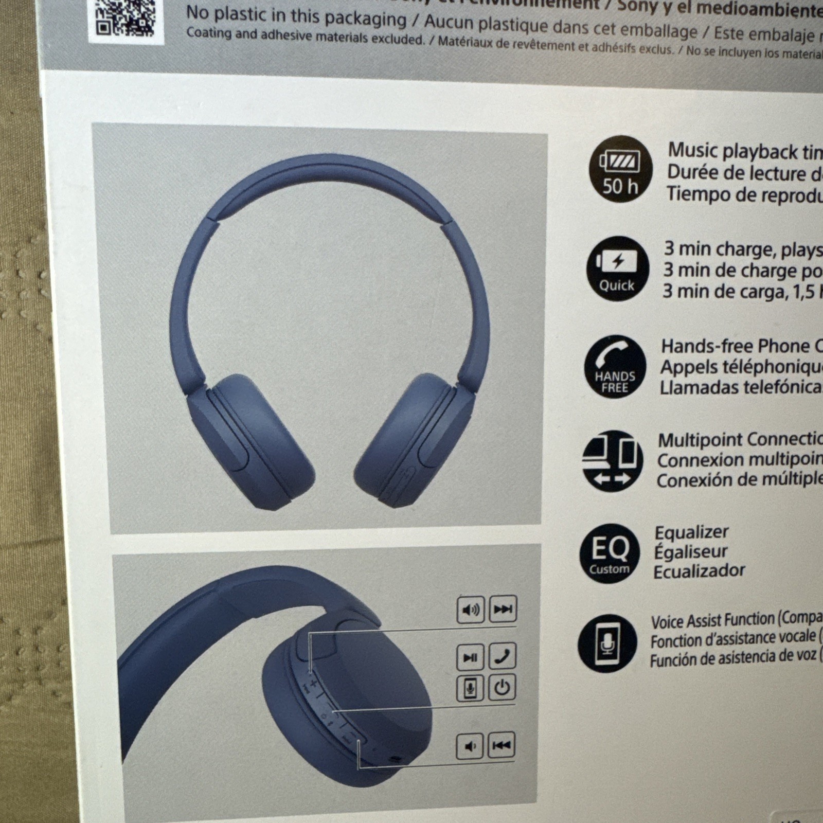 Sony WH-CH520 Wireless Headphones Bluetooth On-Ear Headset w/Microphone Blue NEW