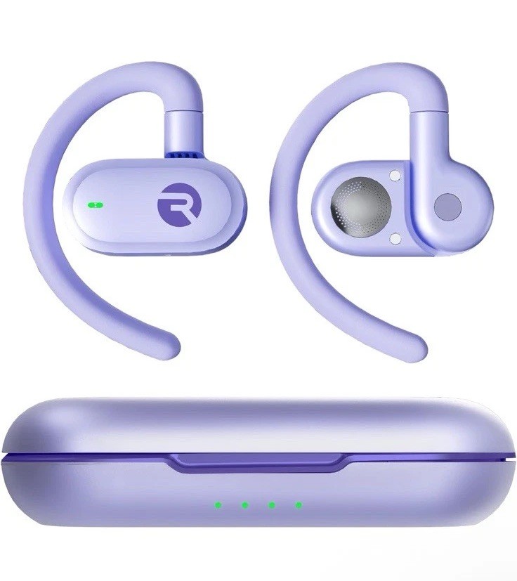 Raycon Fitness Open-Earbuds Bluetooth Wireless Headphones IPX5 Waterproof Purple