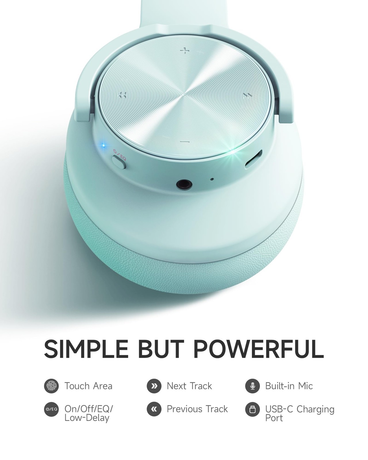Picun B8 Wireless Bluetooth Headphones, 120H Playtime, 3EQ Modes, Cyan