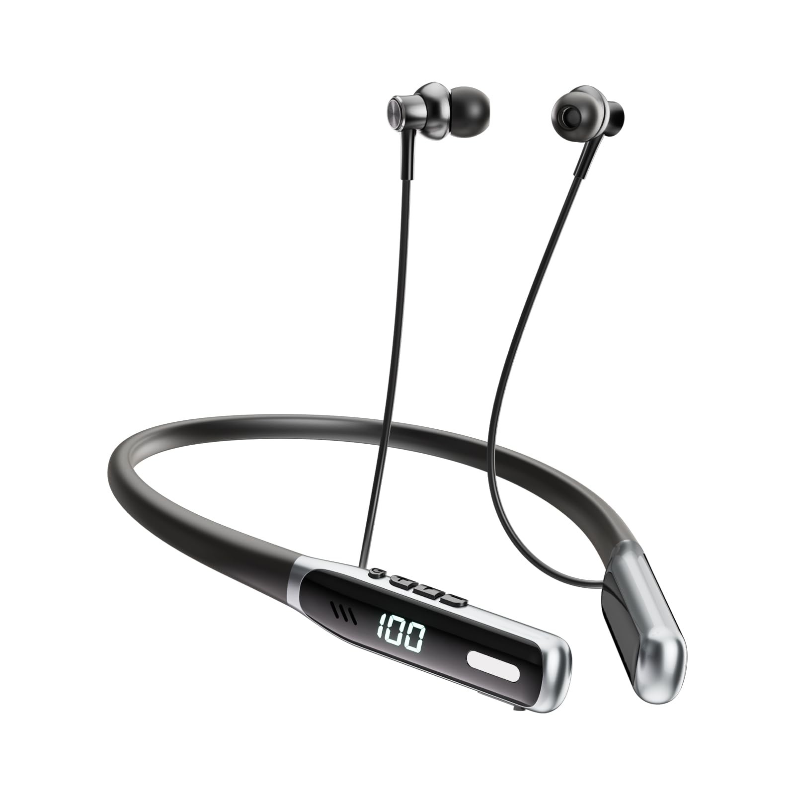 NEOQOQO Wireless Neckband Earbuds, Bluetooth 5.4 Headphones Standard, Black