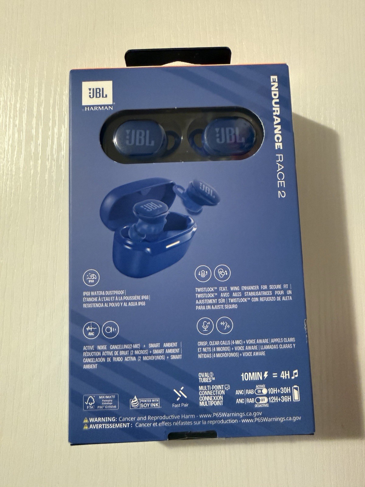 JBL Endurance Race 2 Blue Wireless Bluetooth In-Ear Earbuds ANC Multipoint