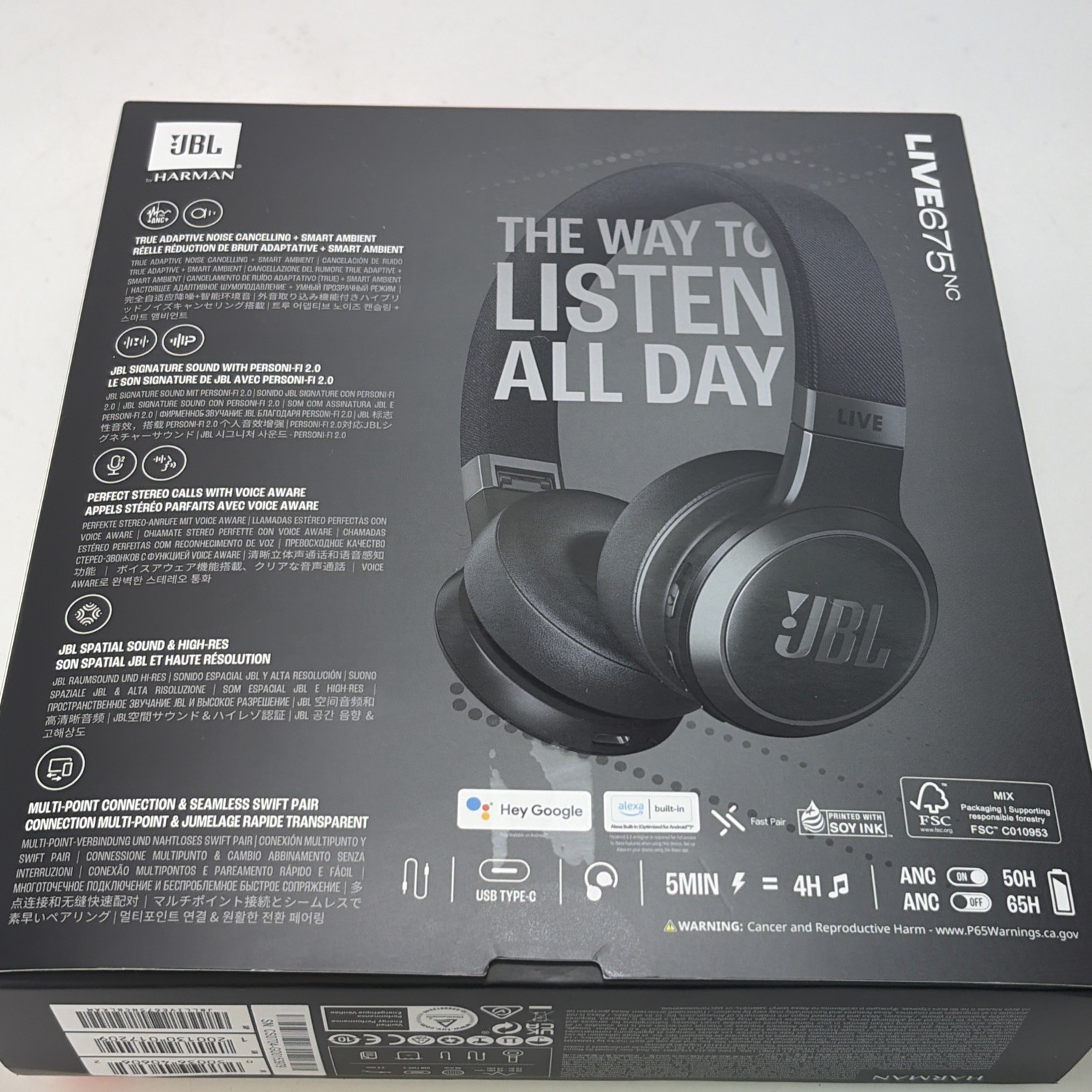 JBL Live 675NC wireless on-ear headphones, New, Open Box