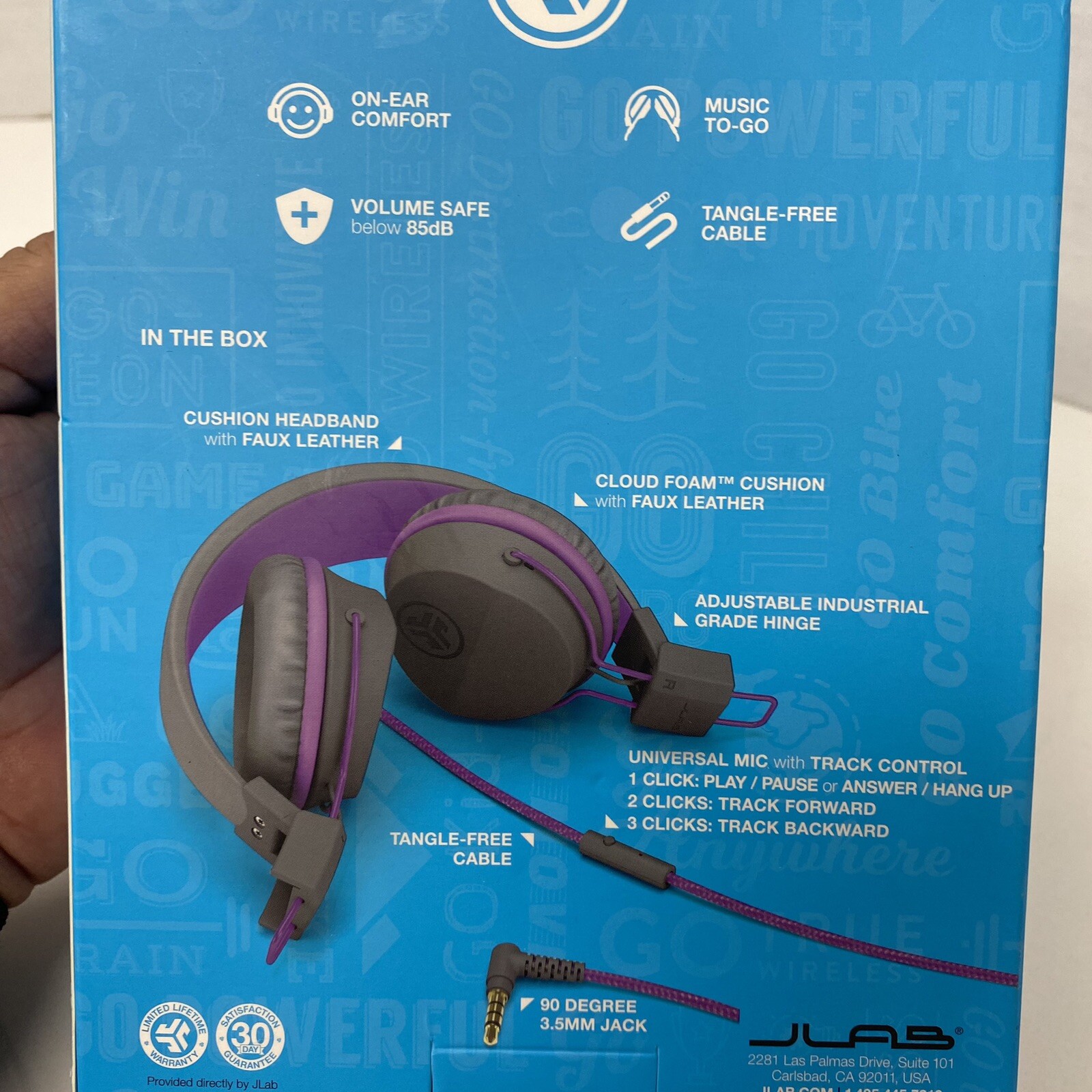 JLab JBuddies Studio Wired Kids Headphone – Gray/Purple New Volume Safe Mic Foam